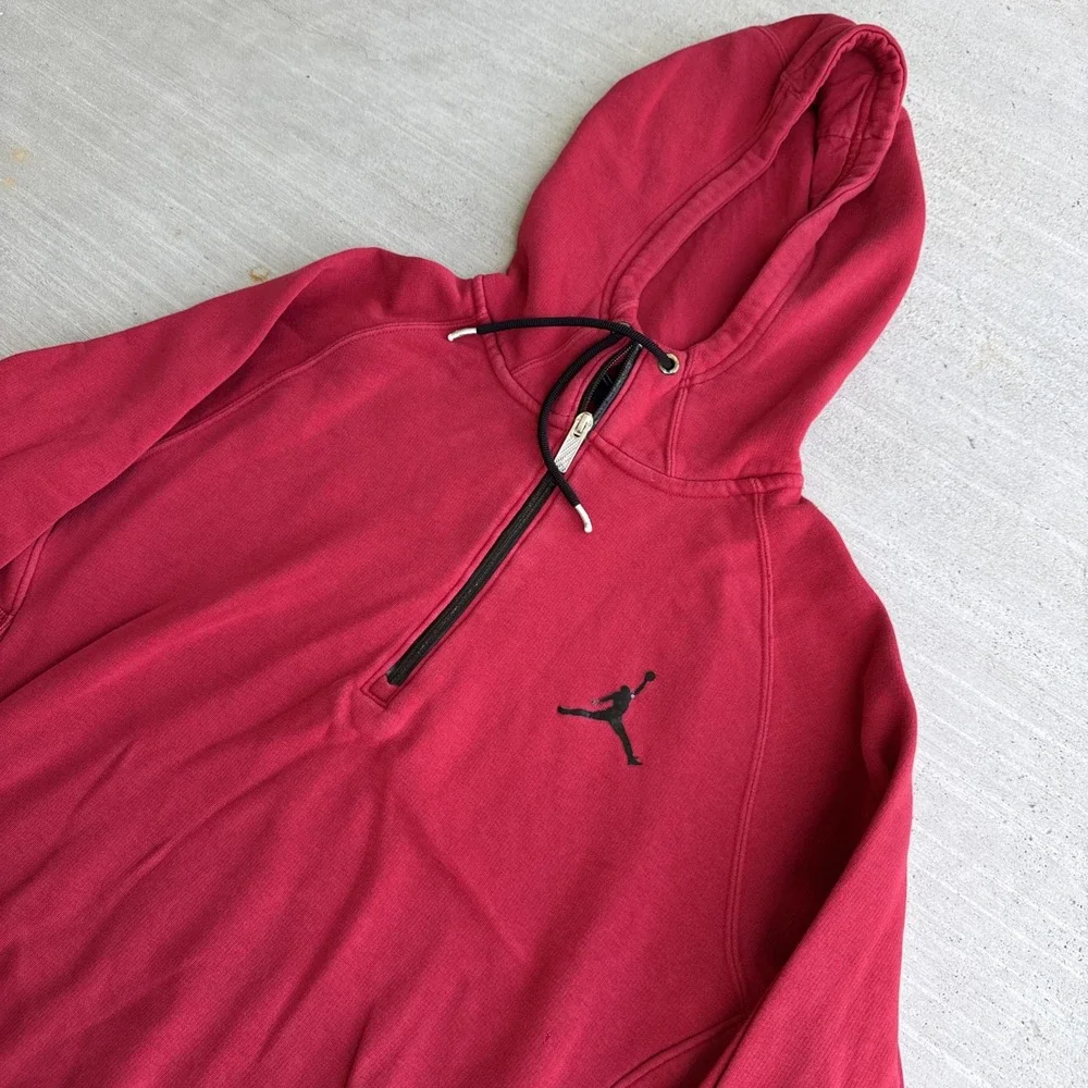 Nike Air Jordan 11 Retro Hoodie Mens Medium Red Quarter Zip Pullover Warm Up VTG